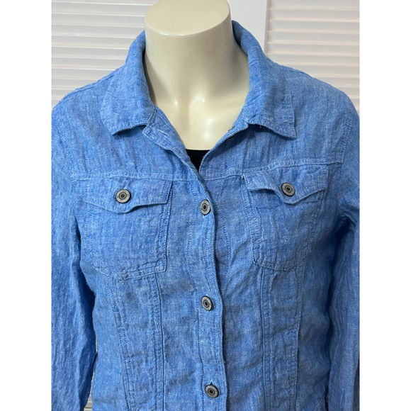 Jones New York Linen Denim-Style Jacket Light Blue Size L Button Front - Picture 2 of 8